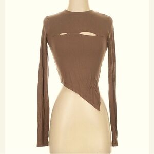 new The Kript Size SLong sleeve top Asymmetrical Brown Long Sleeve Top